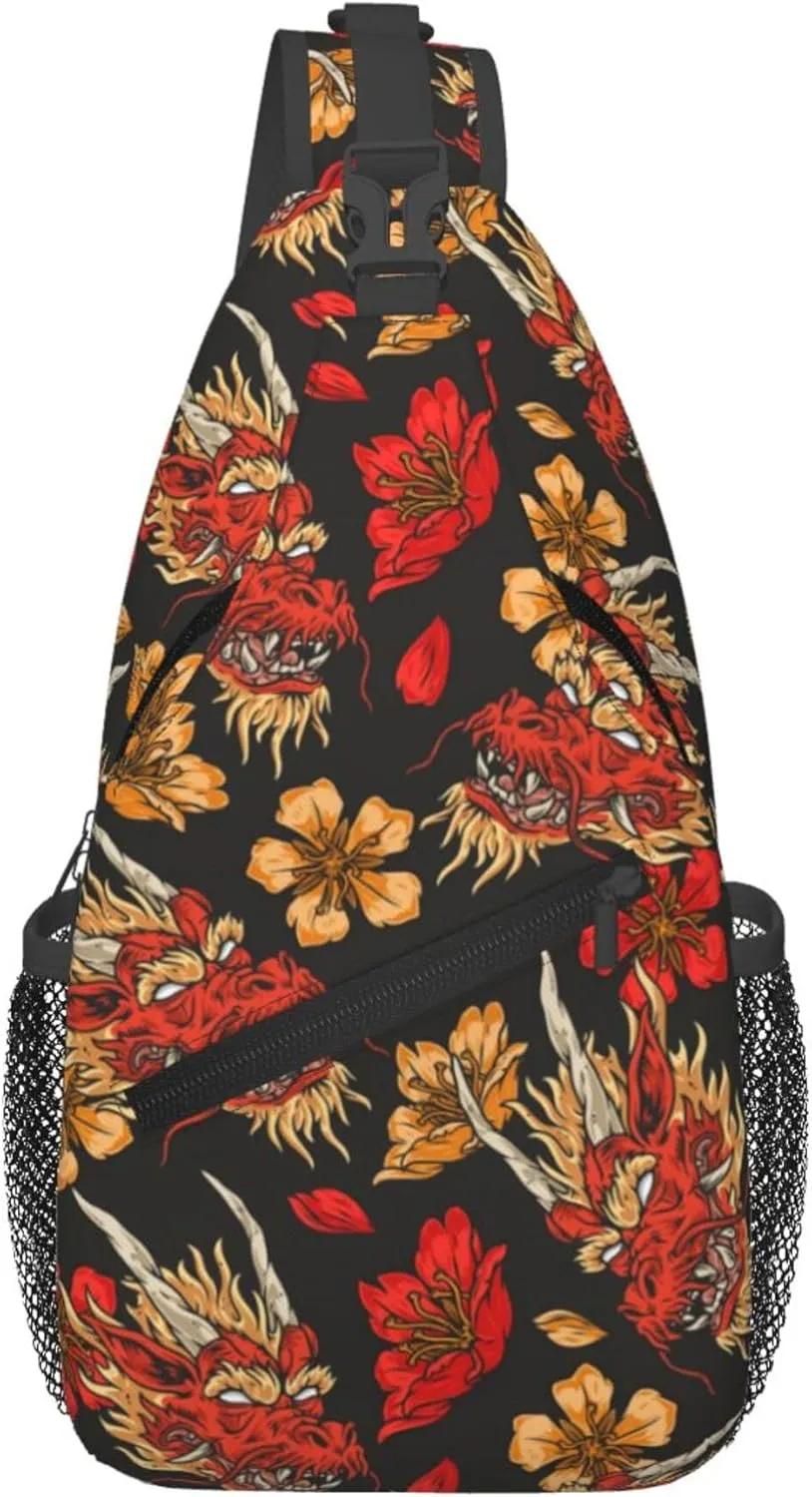 Cool Dragon Pattern Sling Backpack Crossbody Bag, Chest Bag Daypack for Outdoors Hiking Traveling