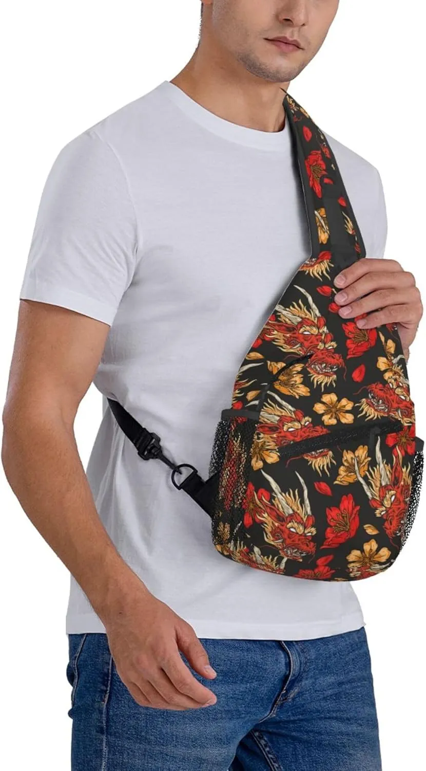 Cool Dragon Pattern Sling Backpack Crossbody Bag, Chest Bag Daypack for Outdoors Hiking Traveling