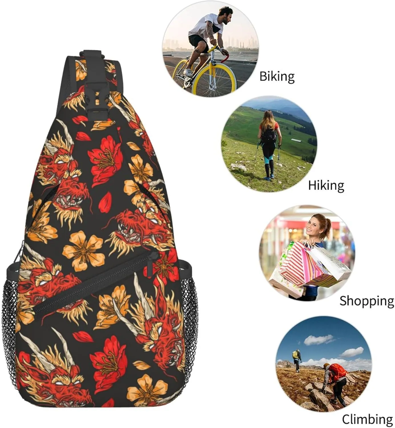 Cool Dragon Pattern Sling Backpack Crossbody Bag, Chest Bag Daypack for Outdoors Hiking Traveling