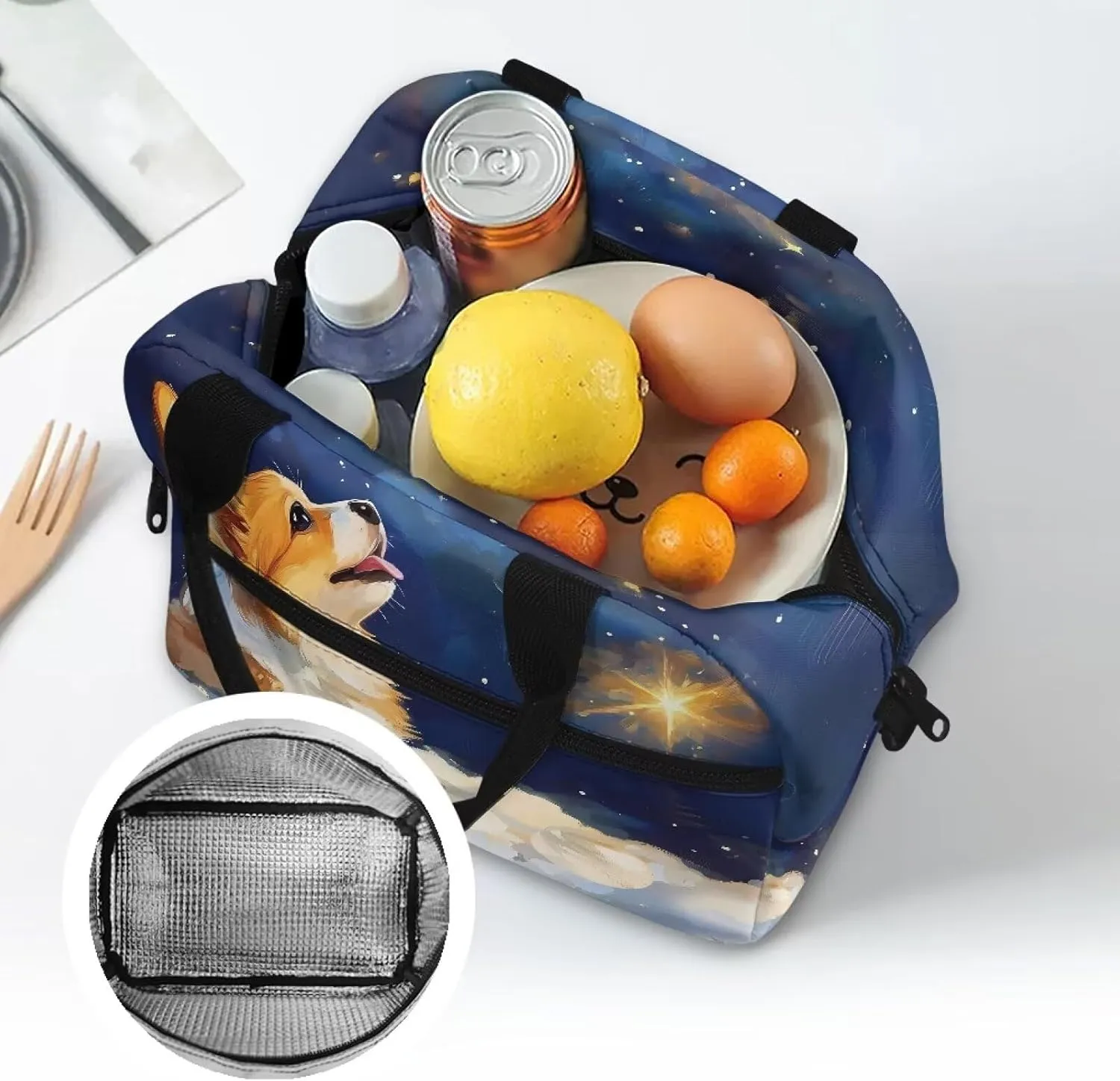 Corgi Lunch Bag Cooler Kawaii Animal Lunchbag with Detachable Shoulder Strap Reusable Lunchbox Pouch for Teens Girls Pratical Lunch Box Bags