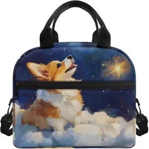 Corgi Lunch Bag Cooler Kawaii Animal Lunchbag with Detachable Shoulder Strap Reusable Lunchbox Pouch for Teens Girls Pratical Lunch Box Bags