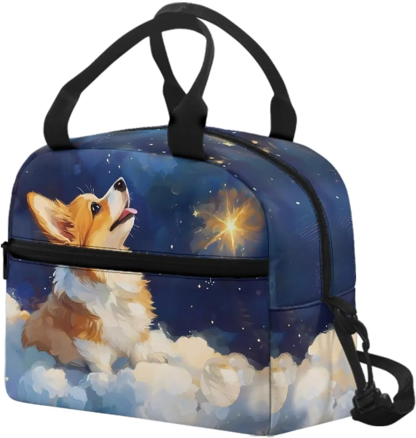 Corgi Lunch Bag Cooler Kawaii Animal Lunchbag with Detachable Shoulder Strap Reusable Lunchbox Pouch for Teens Girls Pratical Lunch Box Bags