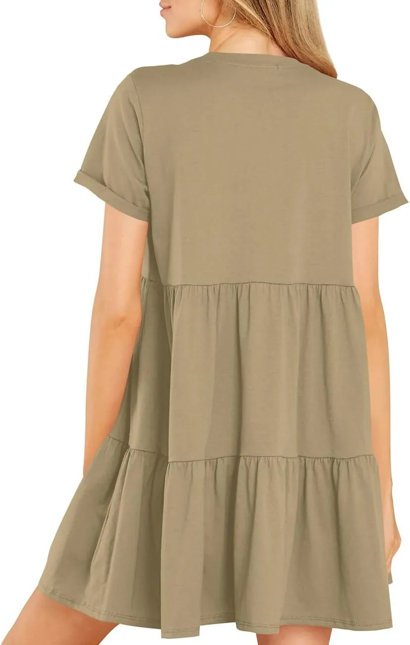 Cosonsen Womens Summer Casual Dresses 2025 Short Sleeve V-Neck Tshirt Dress Flowy Babydoll Dress