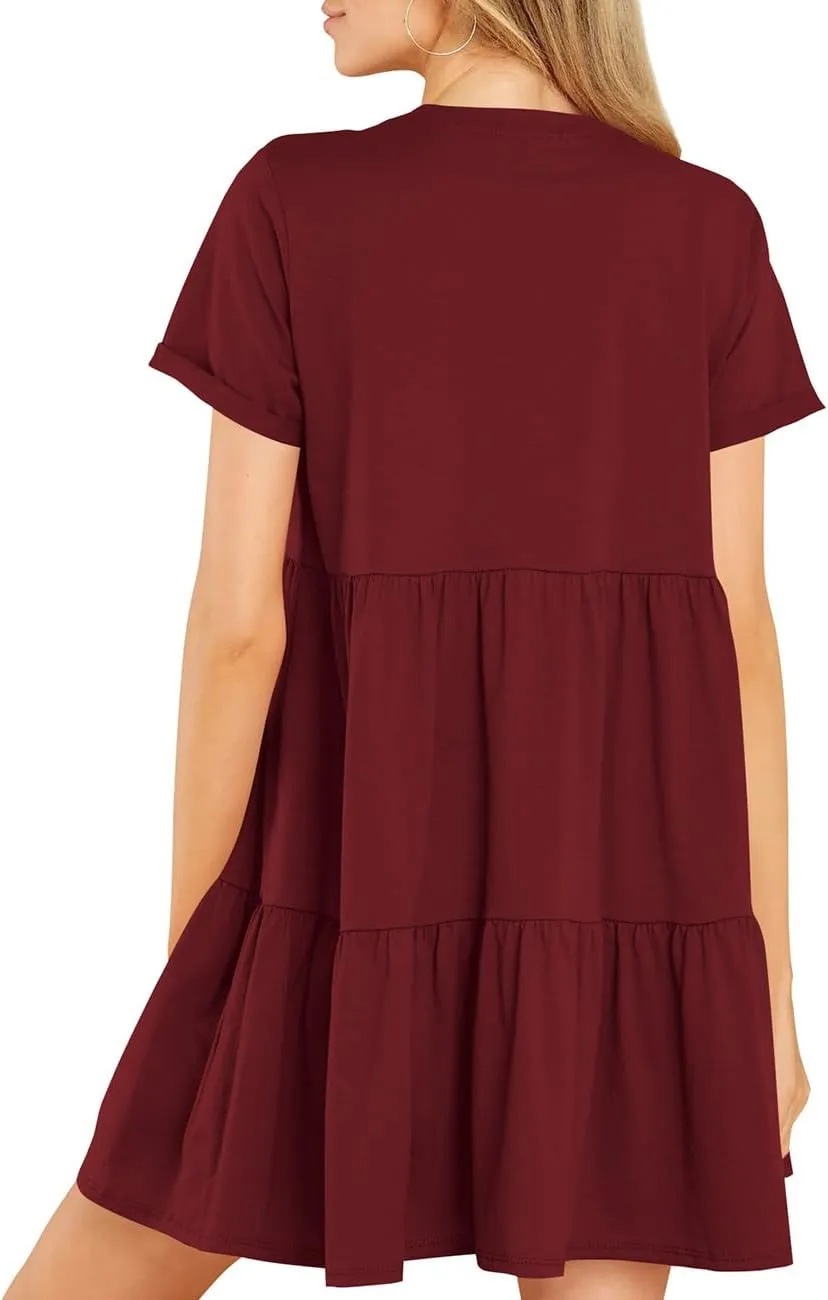 Cosonsen Womens Summer Casual Dresses 2025 Short Sleeve V-Neck Tshirt Dress Flowy Babydoll Dress