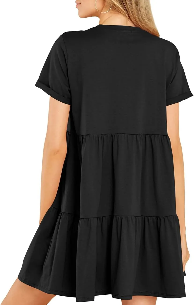 Cosonsen Womens Summer Casual Dresses 2025 Short Sleeve V-Neck Tshirt Dress Flowy Babydoll Dress