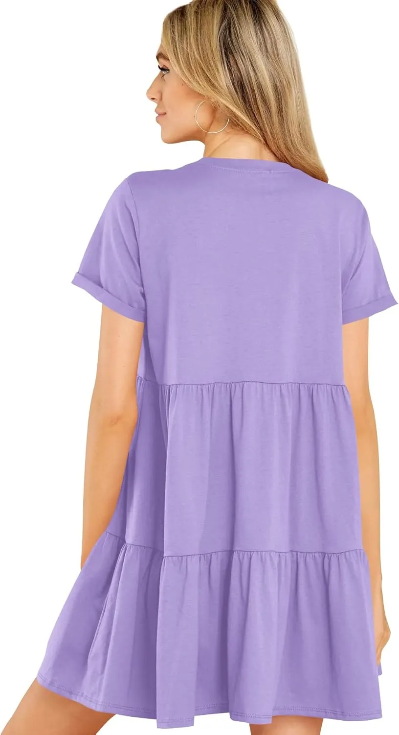 Cosonsen Womens Summer Casual Dresses 2025 Short Sleeve V-Neck Tshirt Dress Flowy Babydoll Dress