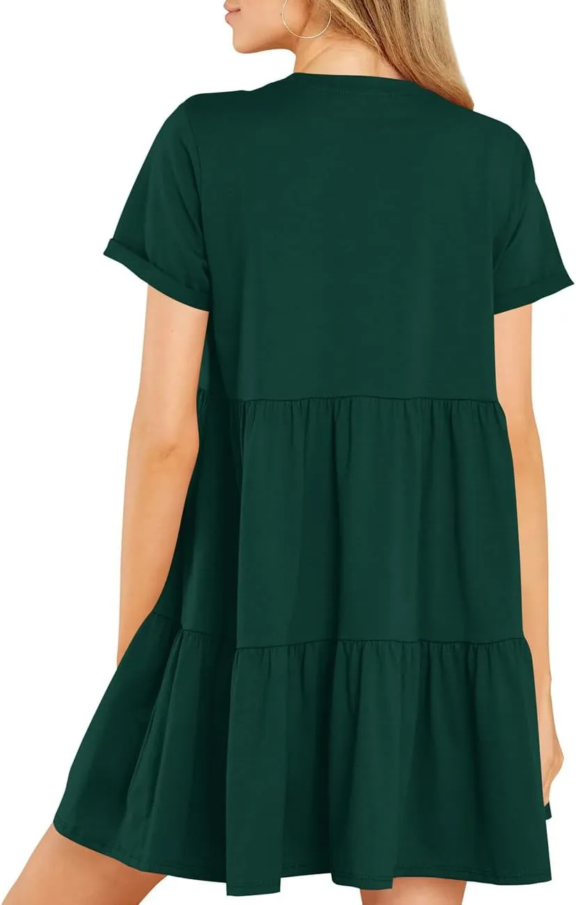 Cosonsen Womens Summer Casual Dresses 2025 Short Sleeve V-Neck Tshirt Dress Flowy Babydoll Dress
