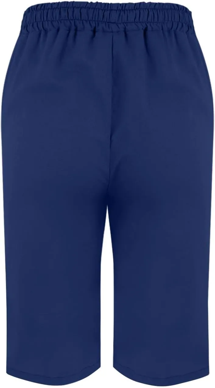 Cotton Linen Pants Summer Capri Pants for Women Straight Wide Leg Cropped Trousers with Elastic Drawstring Waist