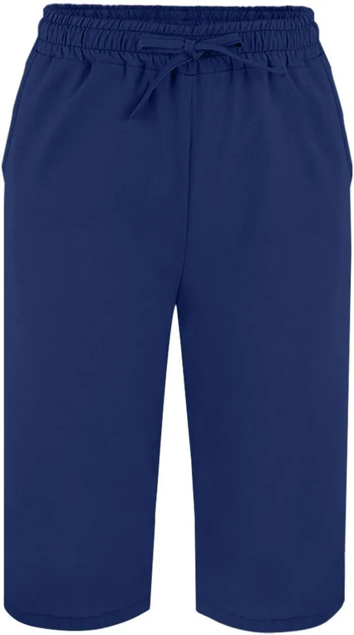 Cotton Linen Pants Summer Capri Pants for Women Straight Wide Leg Cropped Trousers with Elastic Drawstring Waist