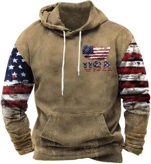 Cowboy Hoodies for Men American Flag Print Pullover Hoodies Casual Long Sleeve Vintage Drawstring Hooded Sweatshirts