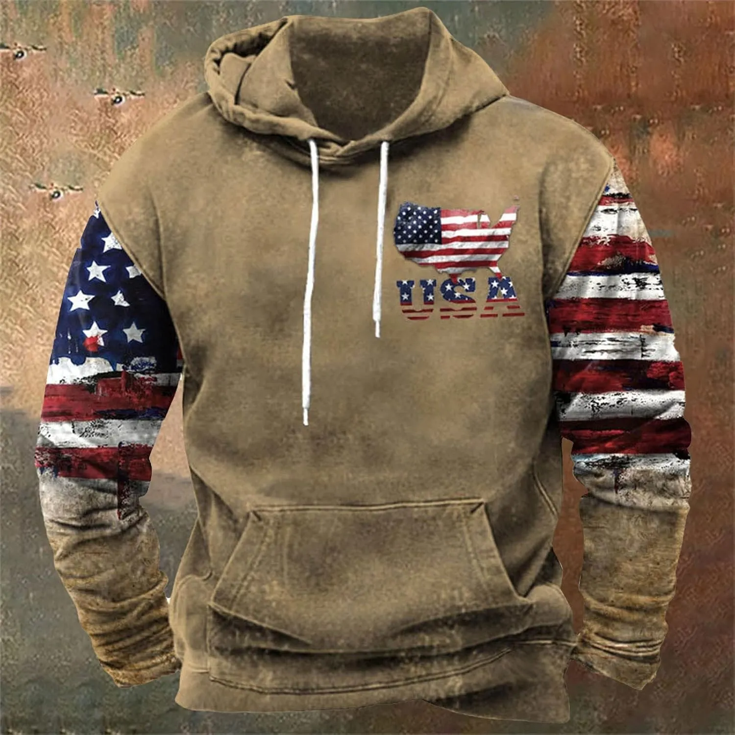 Cowboy Hoodies for Men American Flag Print Pullover Hoodies Casual Long Sleeve Vintage Drawstring Hooded Sweatshirts