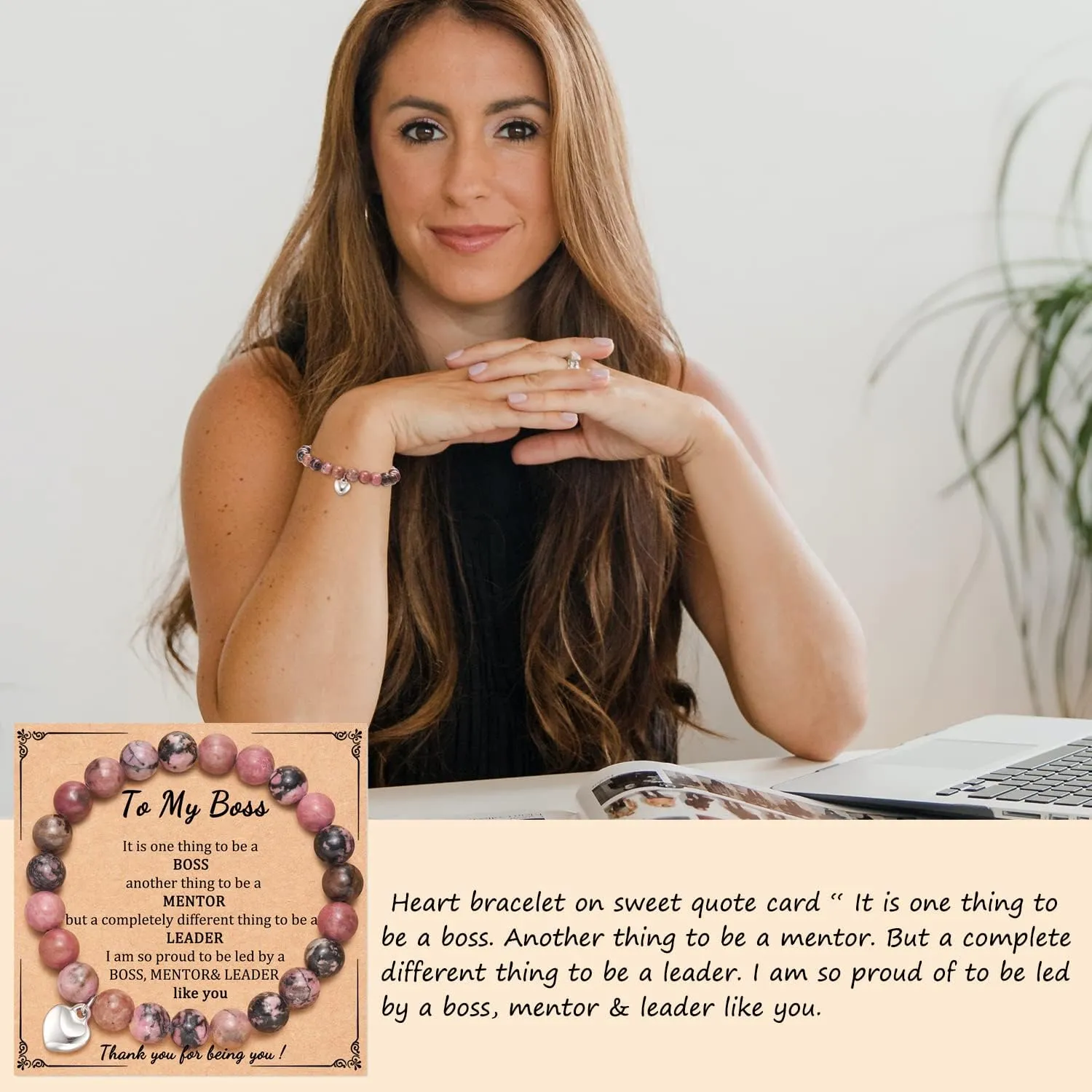 Coworker/Boss/Thank You Gifts for Women Natural Stone Beaded Bracelet for Female