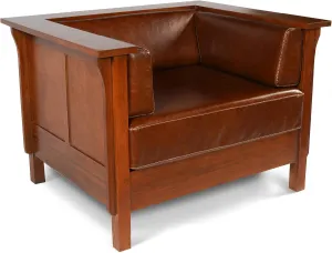 Crafters and Weavers Mission Style Arm Chair - Chestnut Brown Leather & Oak