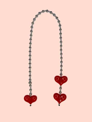 Crimson Glow Handmade Beaded Heart Bag Charm