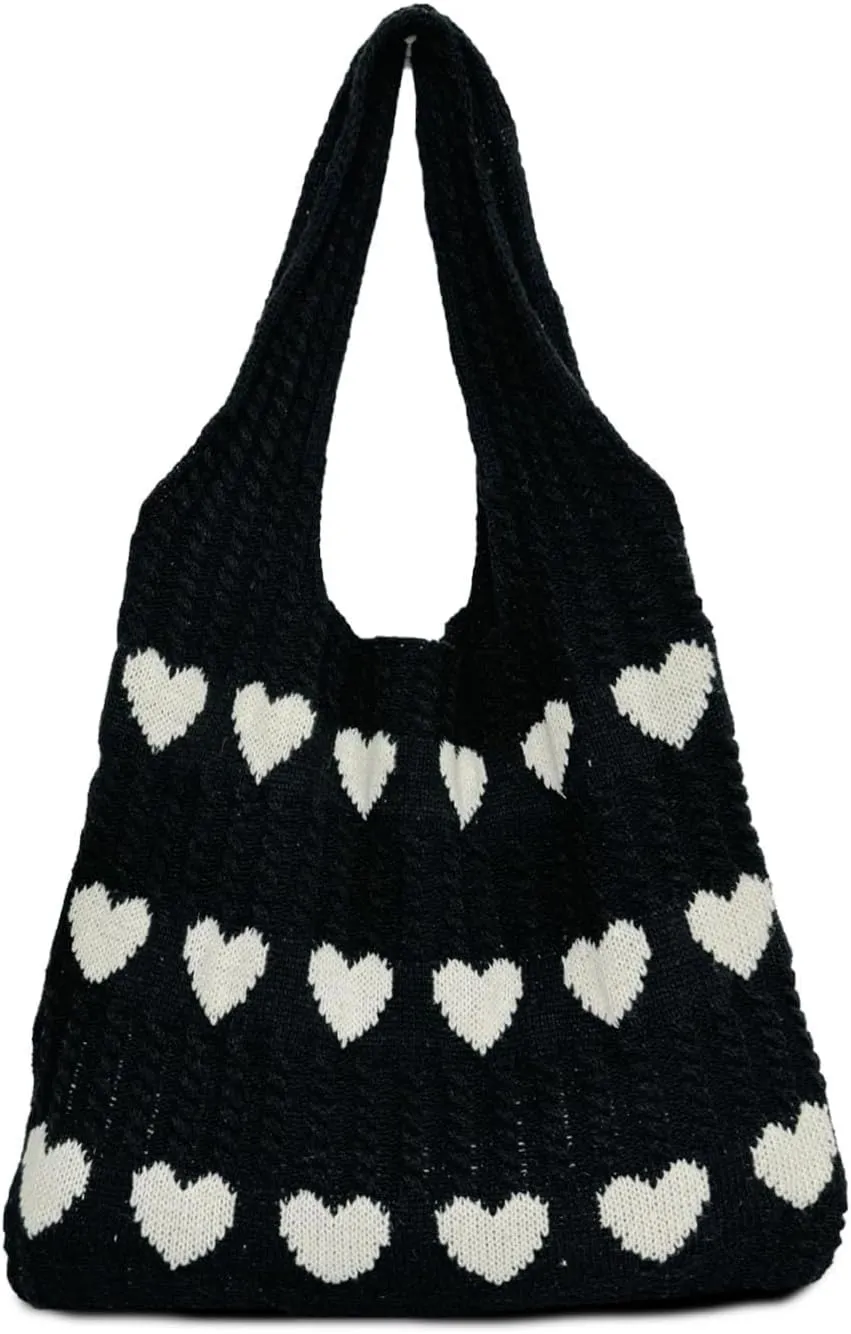 Crochet Tote Bag Heart Tote,Women's Crochet Tote Bags,Heart Tote Bag,Boho Tote Bags Y2k Tote Bag