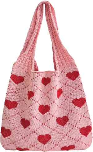 Crochet Tote Bags Boho Tote Bags Heart-shaped Beach Handbags Knit Vacation Aesthetic Casual Heart Hobo Bags