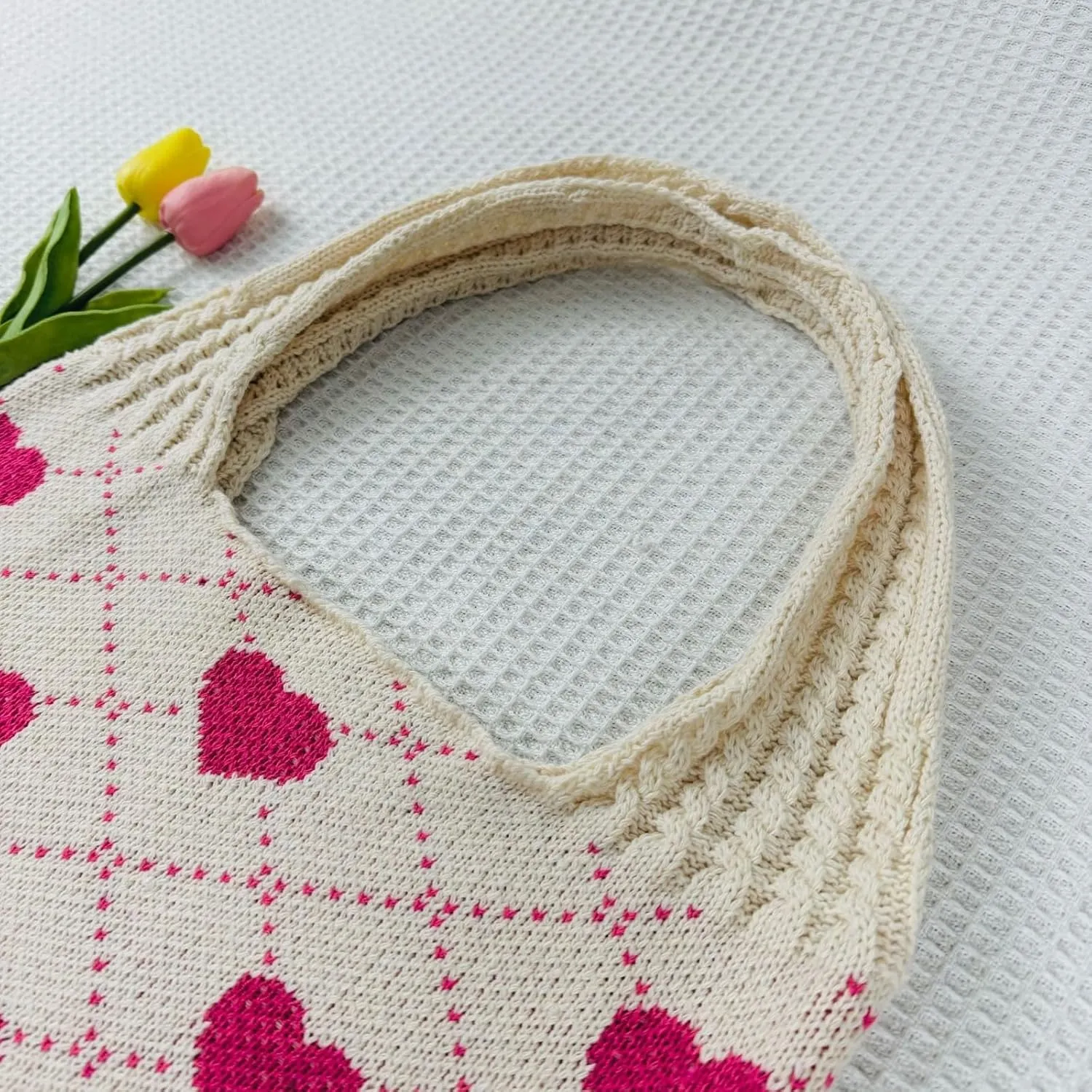 Crochet Tote Bags Boho Tote Bags Heart-shaped Beach Handbags Knit Vacation Aesthetic Casual Heart Hobo Bags