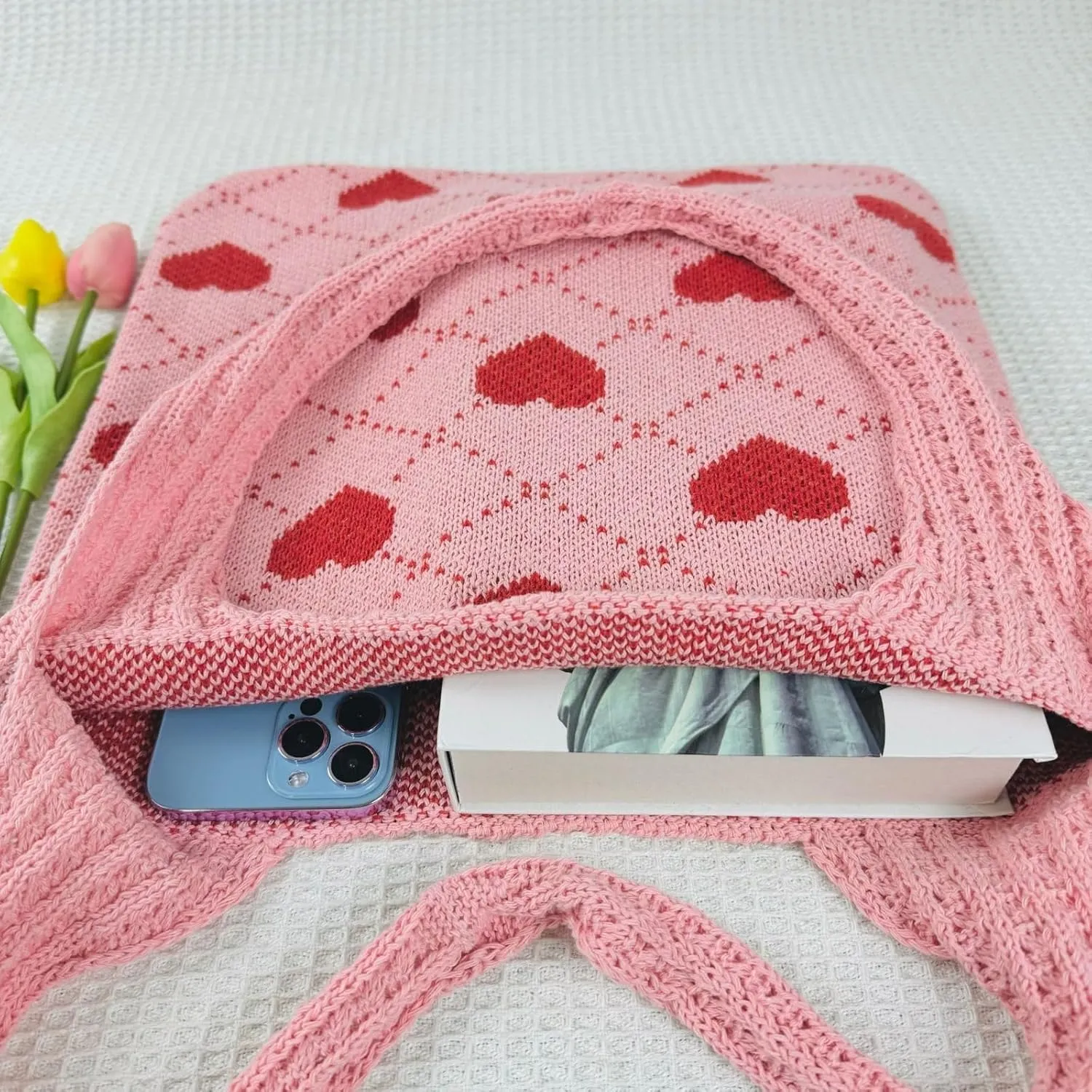 Crochet Tote Bags Boho Tote Bags Heart-shaped Beach Handbags Knit Vacation Aesthetic Casual Heart Hobo Bags