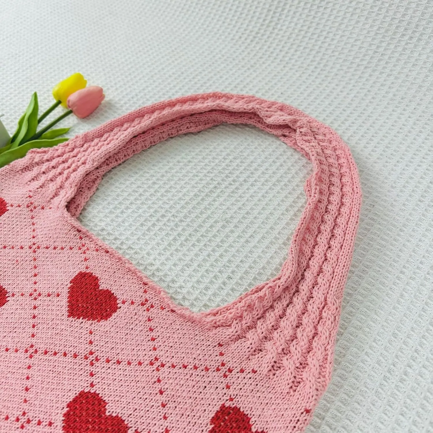 Crochet Tote Bags Boho Tote Bags Heart-shaped Beach Handbags Knit Vacation Aesthetic Casual Heart Hobo Bags