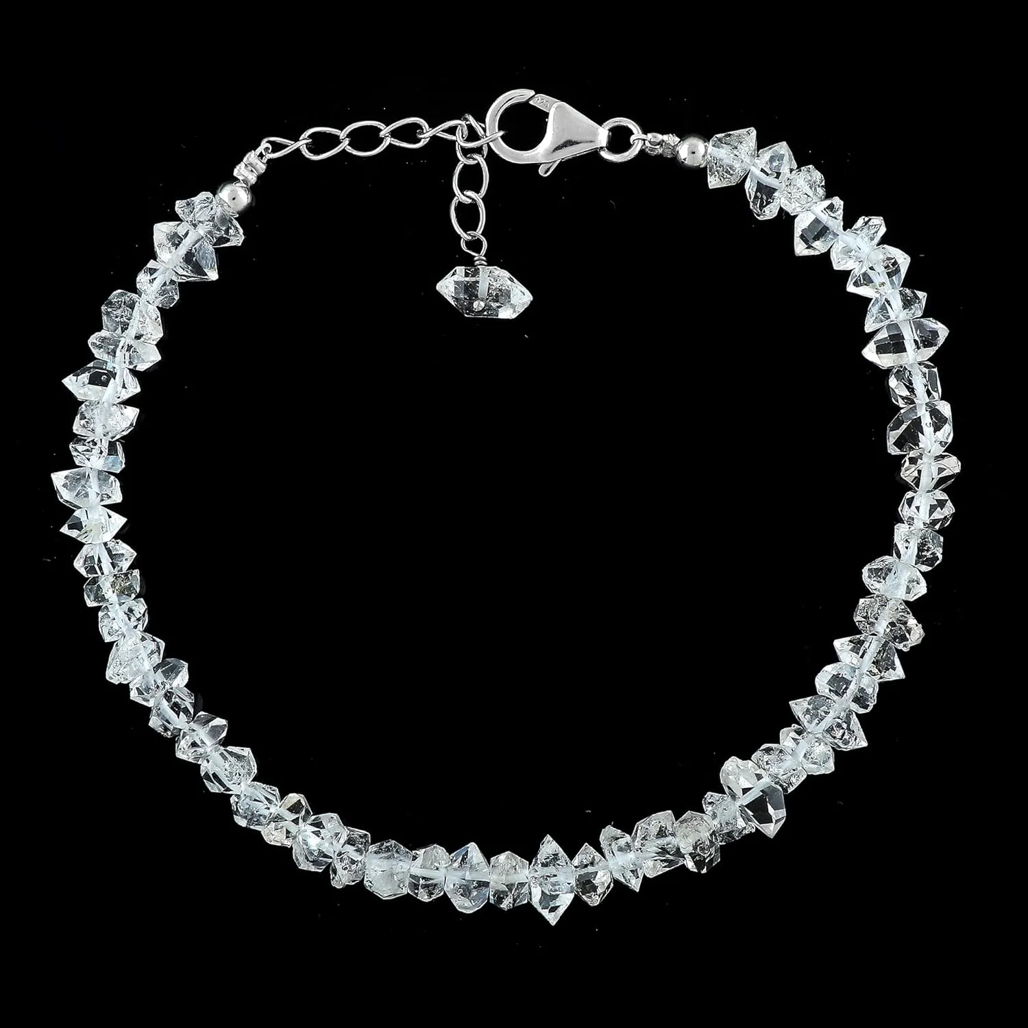 CRYSTALIS Natural Raw Herkimer Diamond Quartz Uncut Nuggets Adjustable Bracelet, High Grade Gemstones, Chakra Healing Stones, Gift Giving Jewelry, 925 Sterling Silver Womens Bracelet 8 inch