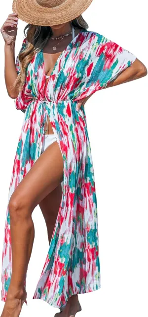 CUPSHE Kimono Swimsuit Coverup for Women Open Front Striped Maxi Cardigan Beach Cover Up