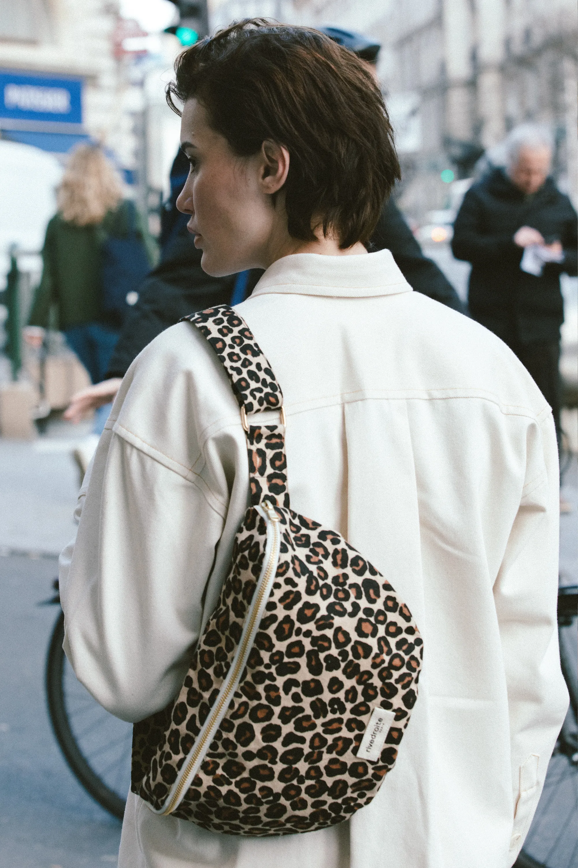 Custine XL the large waist bag - Recycled cotton Leopard Beige sand