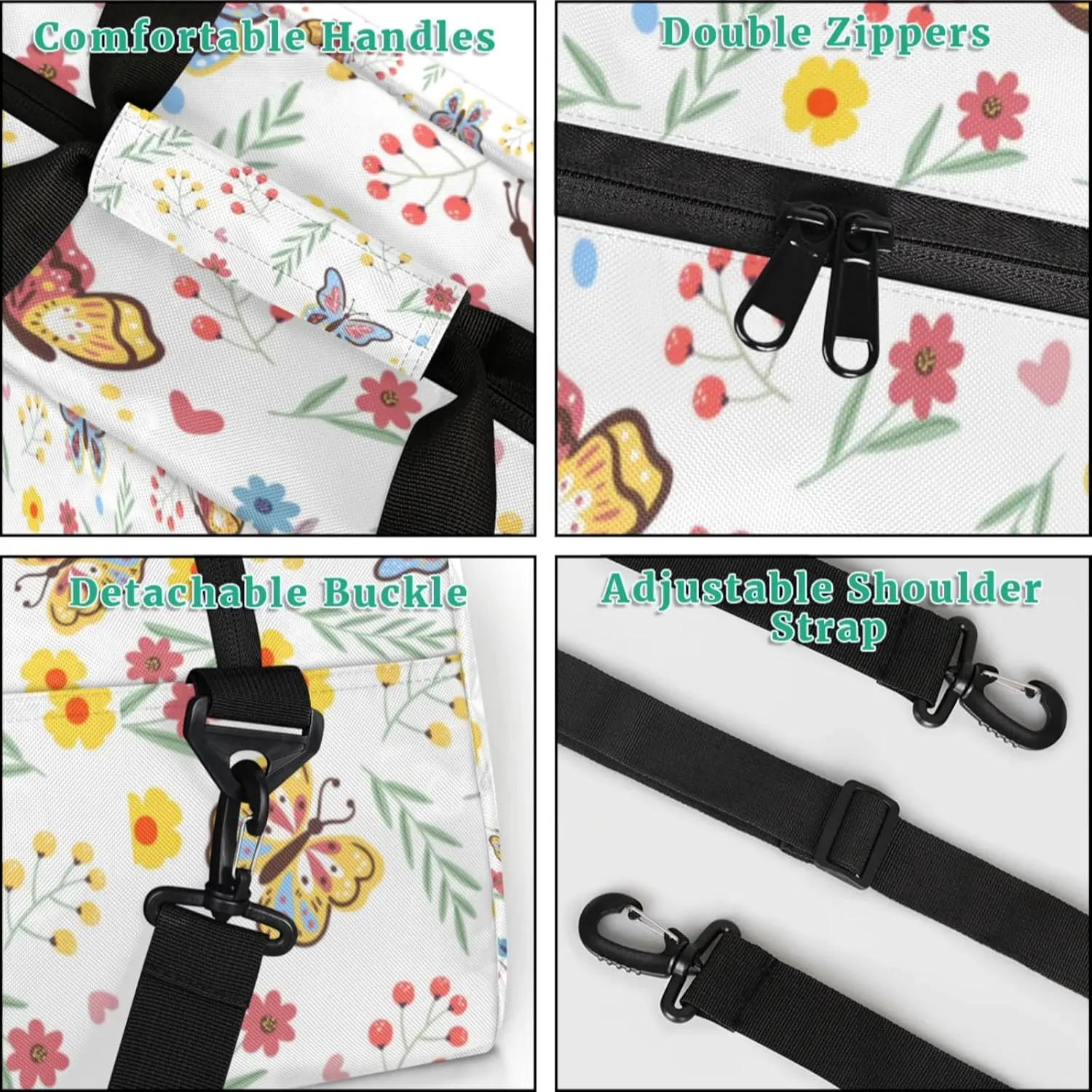 Custom Dance-Ballet-Bags Girls Cute Flower Duffel-Bags, Personalized Kids Sport Gym Duffel Bags With Name Initial for Travel Weekender