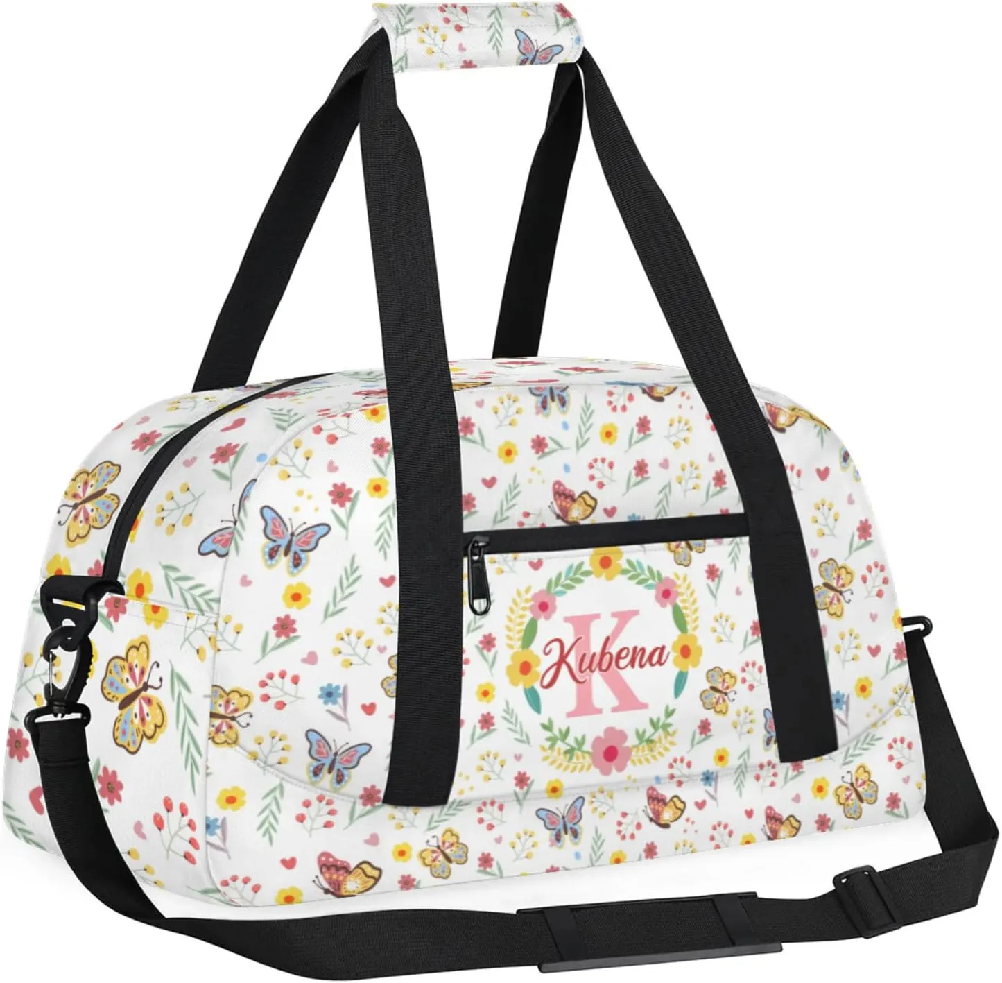 Custom Dance-Ballet-Bags Girls Cute Flower Duffel-Bags, Personalized Kids Sport Gym Duffel Bags With Name Initial for Travel Weekender