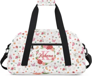 Custom Dance-Ballet-Bags Girls Flower Duffel-Bags, Personalized Kids Sport Gym Duffel Bags With Name Initial for Travel Weekender