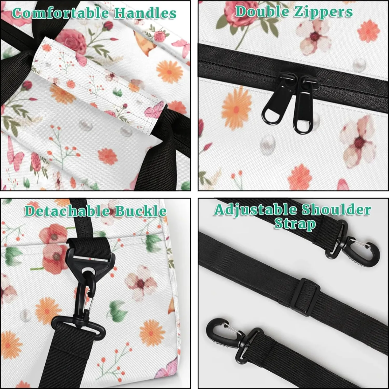 Custom Dance-Ballet-Bags Girls Flower Duffel-Bags, Personalized Kids Sport Gym Duffel Bags With Name Initial for Travel Weekender