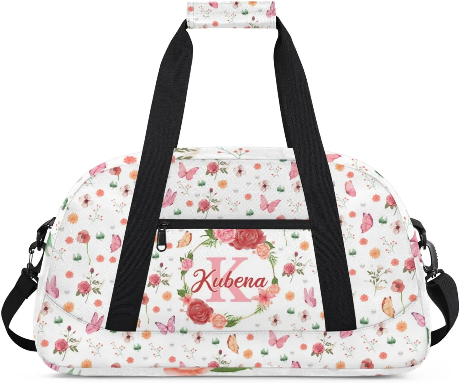 Custom Dance-Ballet-Bags Girls Flower Duffel-Bags, Personalized Kids Sport Gym Duffel Bags With Name Initial for Travel Weekender