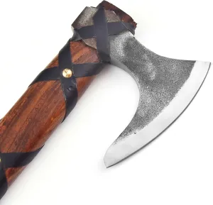Custom Handmade Carbon Steel Viking Axe,Valentine's Day Gift, Birthday Gift for him with Premium Leather Wrapped Handle and Leather Sheath