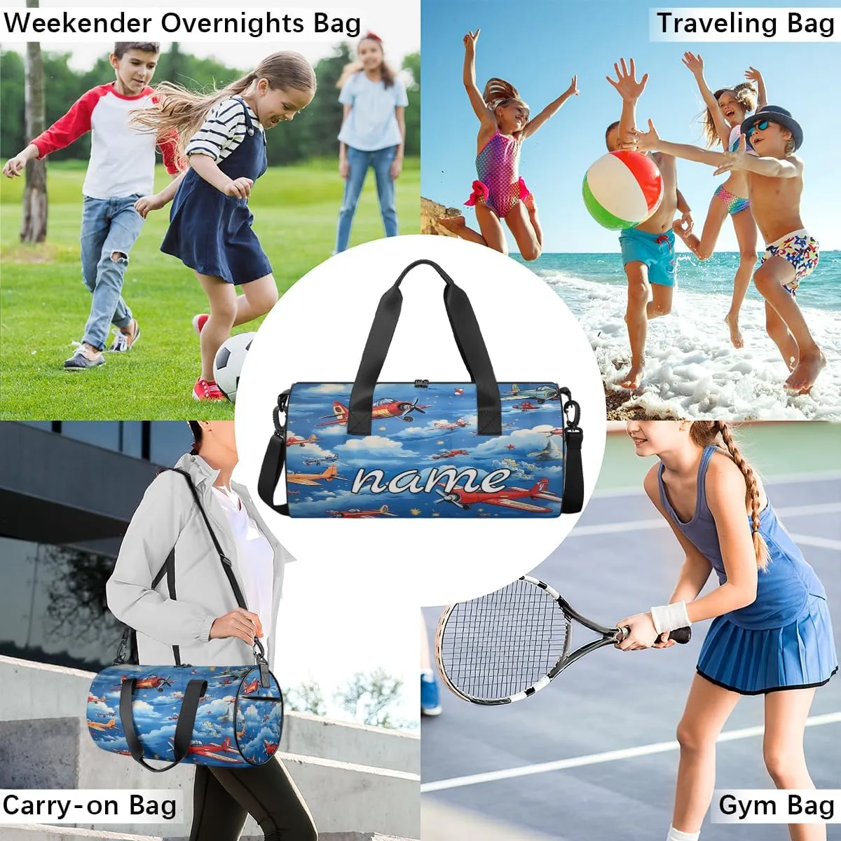 Cute Airplane Helicopter Pattern Custom Duffel Bags Weekender Bags Custom Sport Duffel Bag Carry on Overnight Weekender Bag