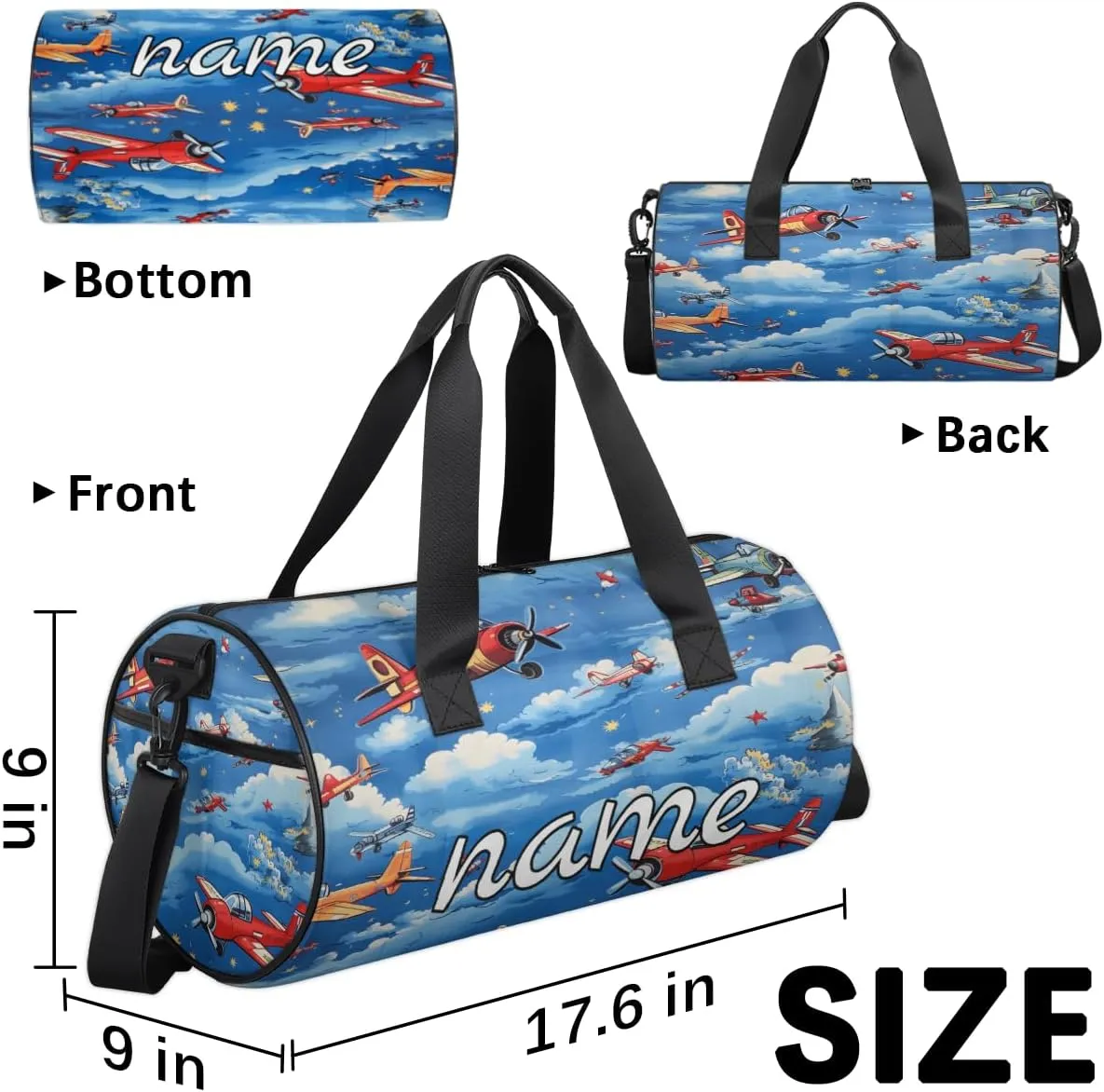 Cute Airplane Helicopter Pattern Custom Duffel Bags Weekender Bags Custom Sport Duffel Bag Carry on Overnight Weekender Bag