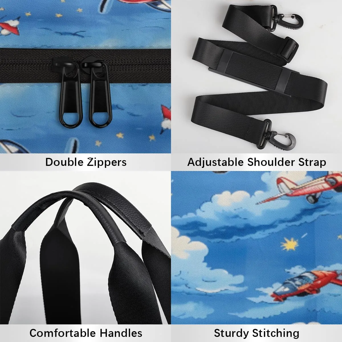 Cute Airplane Helicopter Pattern Custom Duffel Bags Weekender Bags Custom Sport Duffel Bag Carry on Overnight Weekender Bag
