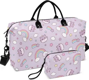 Cute Cat Caticorn Kitten Unicorn Duffle Bag Travel Makeup Bag Set, Painting Womens Gym Duffle Bag Carry on Tote