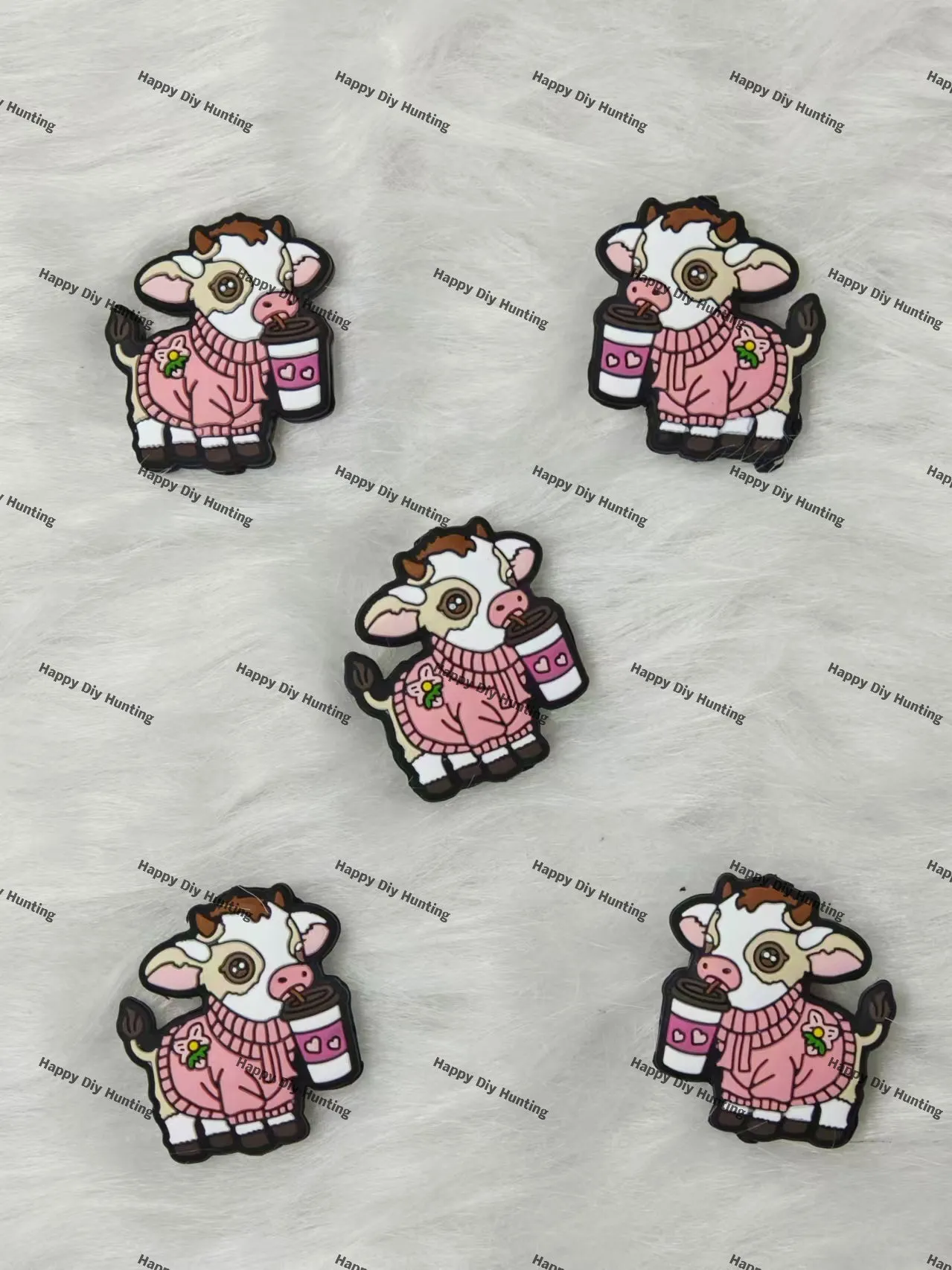Cute Coffee Highland Cow Pink Sweater Silicone Focal Beads Wholesale