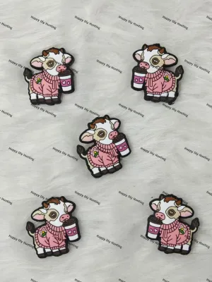 Cute Coffee Highland Cow Pink Sweater Silicone Focal Beads Wholesale
