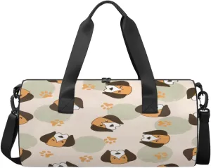 Cute Dog Head Pattern Sports Duffel Bag, Gym Tote Bag Waterproof Weekender Travel Bag for Overnight Travel Luggage Workout Women Men