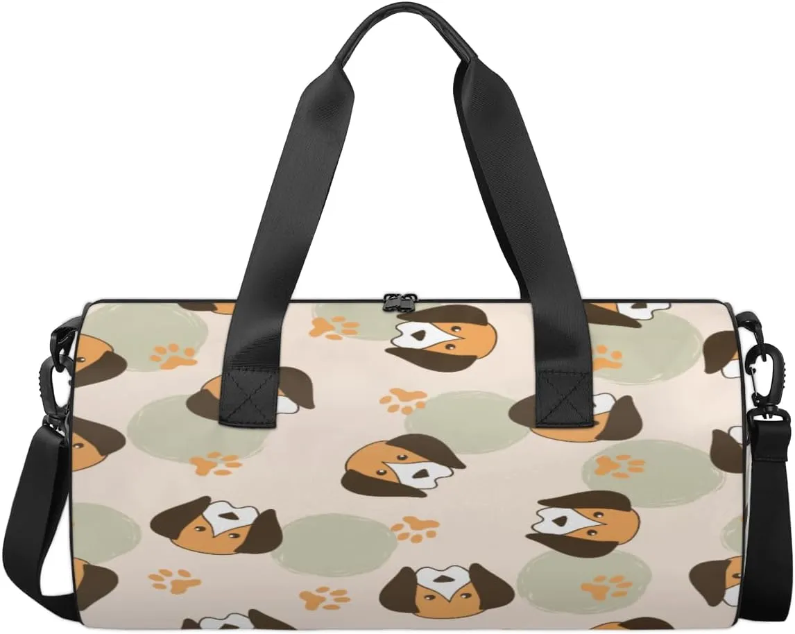 Cute Dog Head Pattern Sports Duffel Bag, Gym Tote Bag Waterproof Weekender Travel Bag for Overnight Travel Luggage Workout Women Men