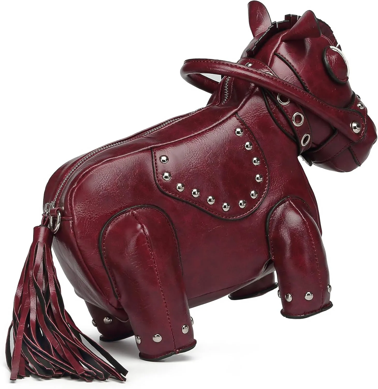 Cute Horse Shape Crossbody Bag Funny Purse Women Men Cartoon Animal Shoulder Bag Unique PVC Ladies Clutch Rivet Handbags