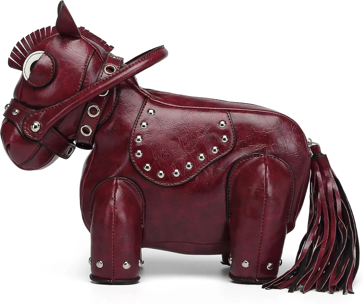 Cute Horse Shape Crossbody Bag Funny Purse Women Men Cartoon Animal Shoulder Bag Unique PVC Ladies Clutch Rivet Handbags