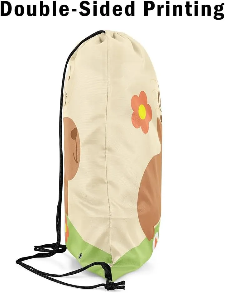 Cute Rodent Animal Capybara Drawstring Backpack,Flower Notes Reversible Drawstring Bags 13X15.7,Funny Capybara String Backpack,Kawaii Pet Animal Draw String Back Bag