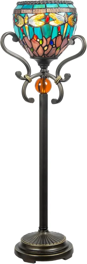 Dale Tiffany TB21016 Briar Dragonfly Blue Tiffany Buffet Lamp, Golden Antique Sand