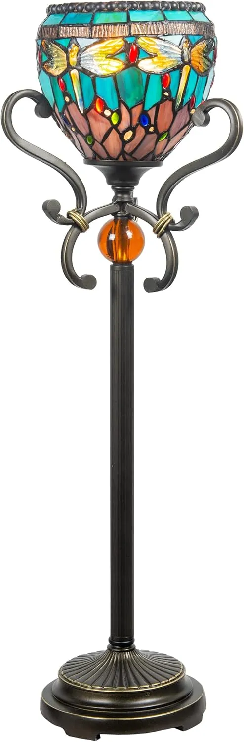 Dale Tiffany TB21016 Briar Dragonfly Blue Tiffany Buffet Lamp, Golden Antique Sand