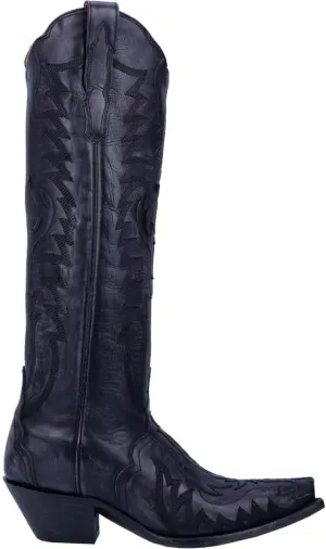 Dan Post Womens Hallie Tooled-Inlay Embroidery Snip Toe Casual Boots Knee High Low Heel 1-2" - Black