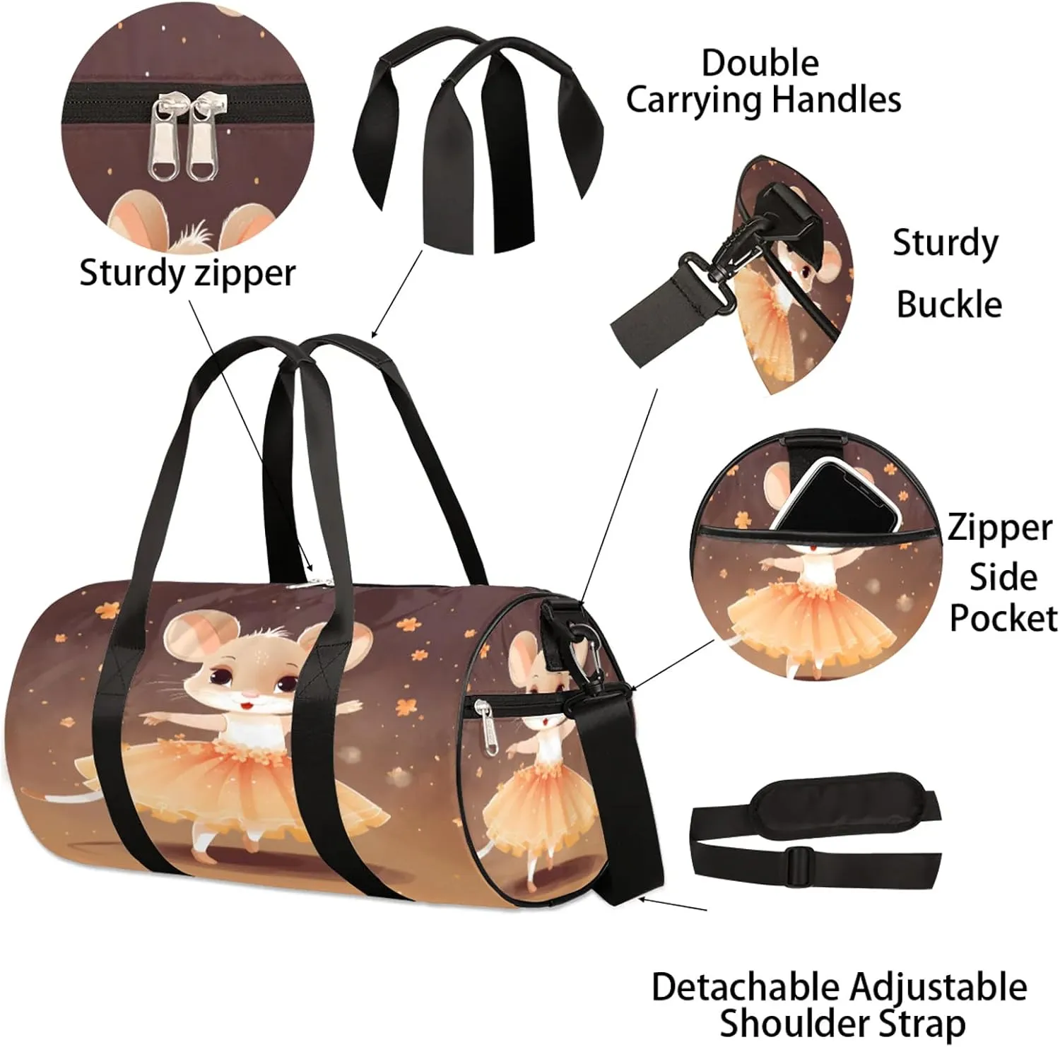 Dancing Hamster Animation Pattern Sports Gym Bag for Men Women Lightweight Travel Duffle Bag with Shoulder Strap Waterproof Carry On Weekender Overnight Bag for Travel Sports Gym
