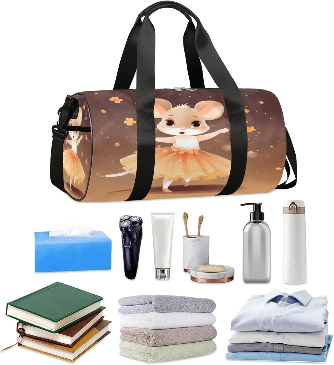 Dancing Hamster Animation Pattern Sports Gym Bag for Men Women Lightweight Travel Duffle Bag with Shoulder Strap Waterproof Carry On Weekender Overnight Bag for Travel Sports Gym