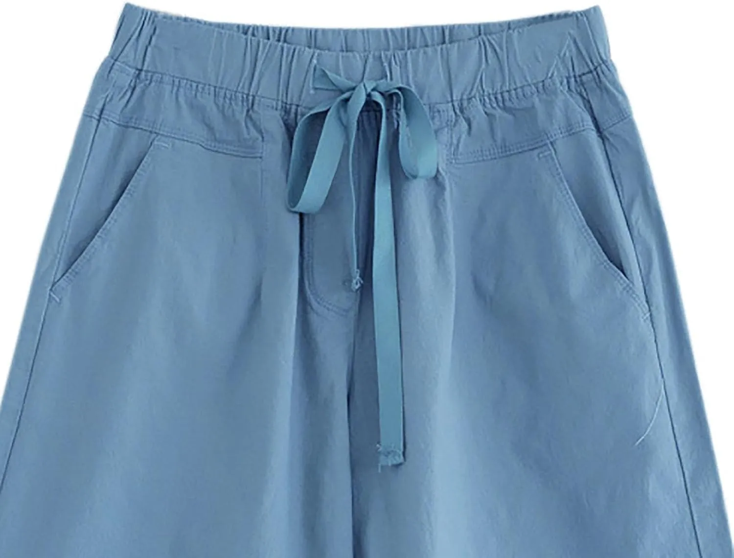 DASAYO Women's Summer Elastic Waist Bermuda Shorts with Pockets Drawstring Wide Leg Solid Color Loose Fit Casual Shorts