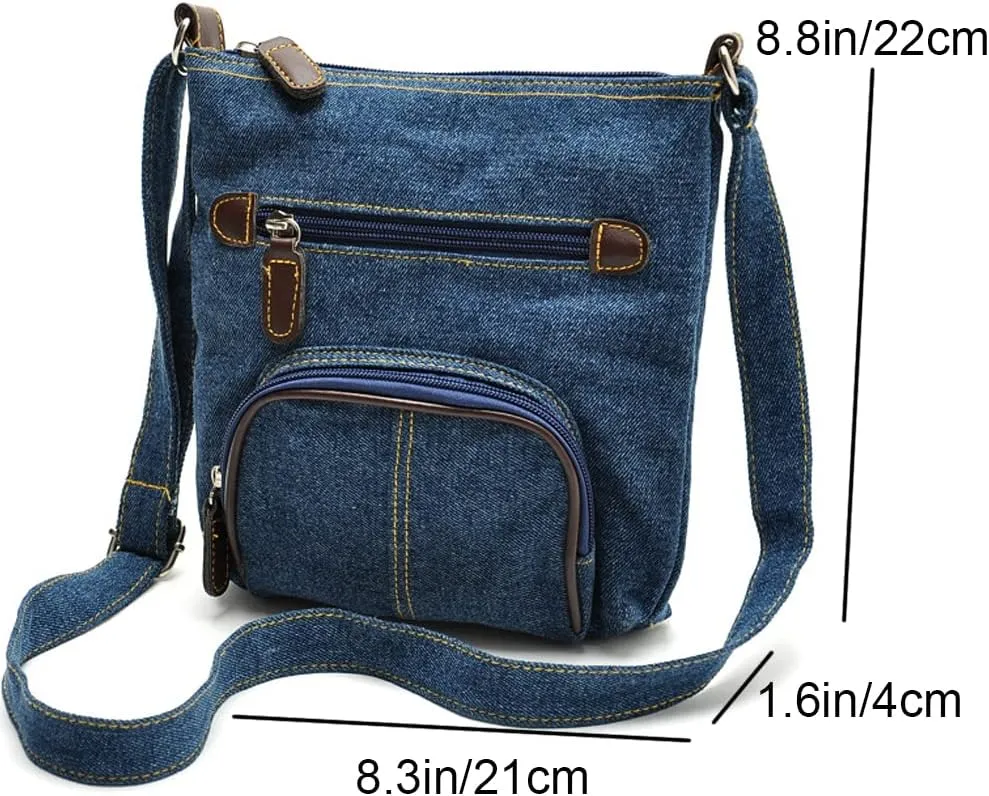 Dayfine Small Crossbody Denim Satchel Handbag for Women - Shoulder Bag, Casual Daypack, Zip Wallet